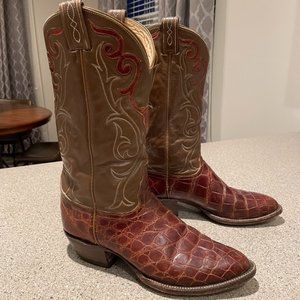 Tony Lama Gator & Brown Leather Western Cowboy Boots 9.5M